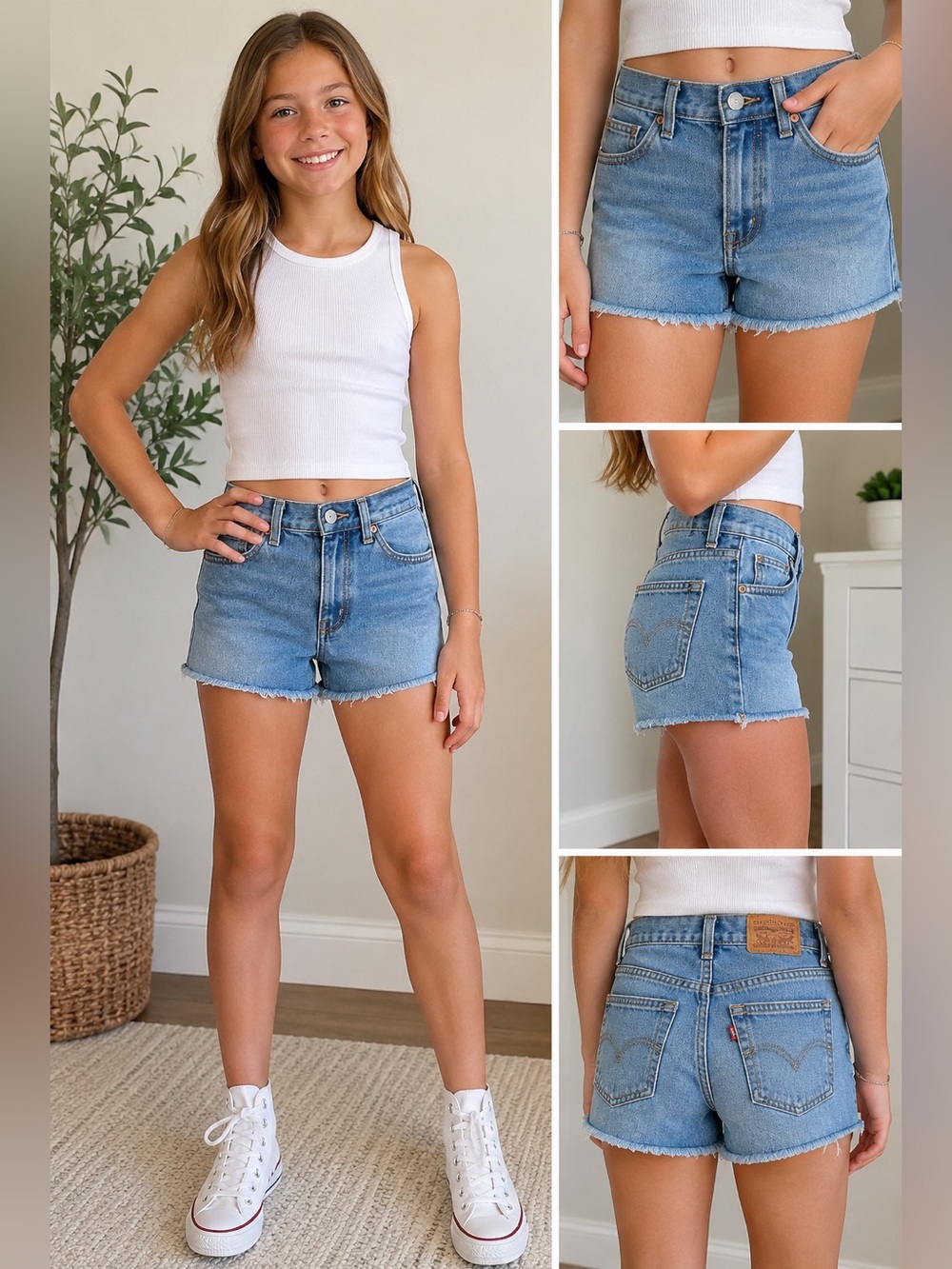 Levi's Light Wash Denim Frayed-Hem Shorts